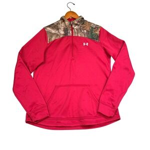 Under Armour Realtree Camo‎ 1/4 Zip Fleece Pullover Womens Medium Full Zip Pink